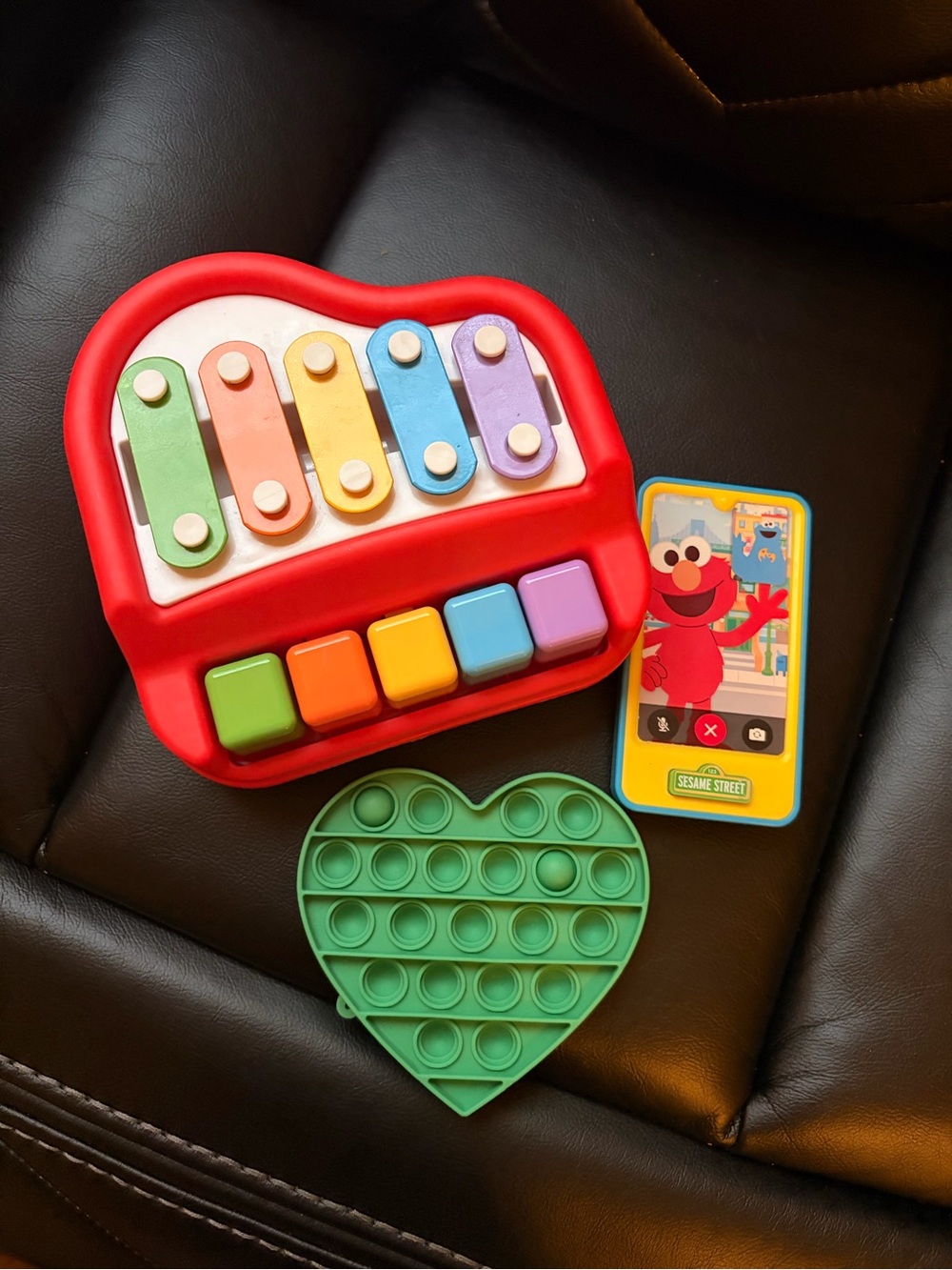 Sesame Street Red Xylophone Toy with Multicolor Keys and Green Heart Pop-It